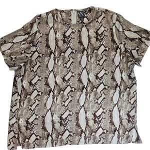 Worthington Animal Print Blouse Womens XL Brown Snake Career Office Workwear Top